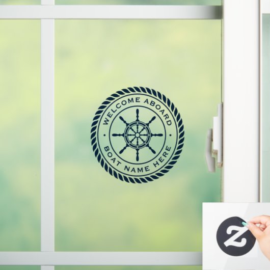 Willkommen an Bord des Schiffs Name des Schiffes Fensteraufkleber (Zuhause)