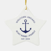 Willkommen an Bord eines blauen, weißen nautischen Keramik Ornament (Hinten)