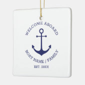 Willkommen an Bord eines blauen, weißen nautischen Keramikornament (Links)