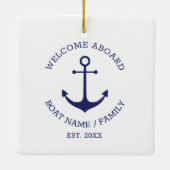Willkommen an Bord eines blauen, weißen nautischen Keramikornament (Rückseite)