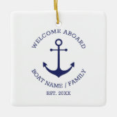 Willkommen an Bord eines blauen, weißen nautischen Keramikornament (Vorderseite)