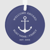 Willkommen an Bord marineblauer nautischer Anker Ornament (Rückseite)