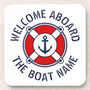 Willkommen an Bord Name nautischer Anker Rettungsb Getränkeuntersetzer