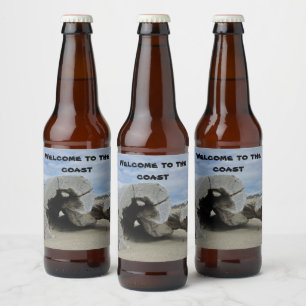 Willkommen an der Küste Treibholz Pazifischer Ozea Bierflaschenetikett