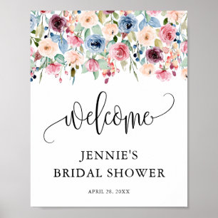 Willkommen, Aquarell Blume blüht Personalisiert Poster