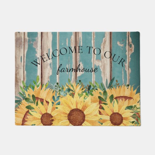 Willkommen Aquarellblume und rustikales Holz  Fußmatte (Vorderseite)
