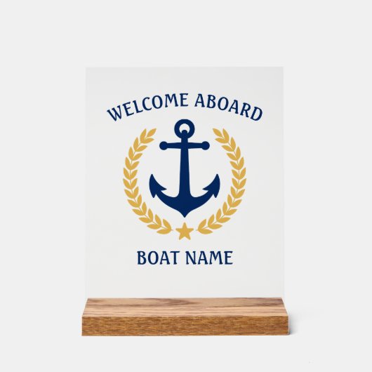 Willkommen auf dem Schiff Name Anchor Gold Laurel  Acrylschild (Vorderseite)