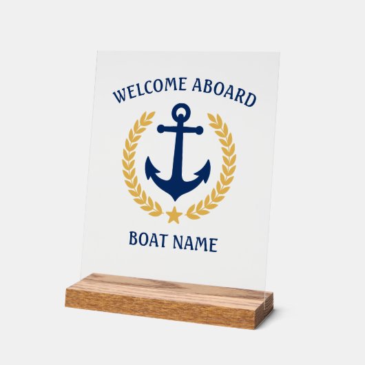 Willkommen auf dem Schiff Name Anchor Gold Laurel  Acrylschild (Winkel)