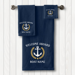 Willkommen auf dem Schiff Name Anchor Gold Laurel Badhandtuch Set