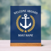 Willkommen auf dem Schiff Name Anchor Laurel Navy Acrylschild (Neutral)