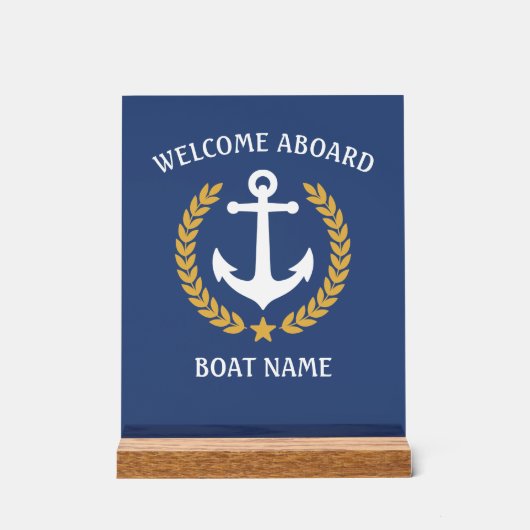 Willkommen auf dem Schiff Name Anchor Laurel Navy  Acrylschild (Vorderseite)