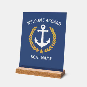 Willkommen auf dem Schiff Name Anchor Laurel Navy Acrylschild