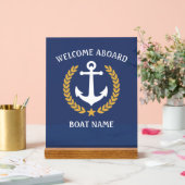 Willkommen auf dem Schiff Name Anchor Laurel Navy Acrylschild (Hochzeit)