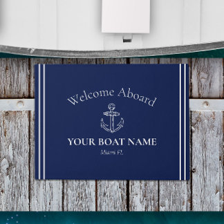 Willkommen auf dem Schiff Name Navy Blue White Nau Fußmatte