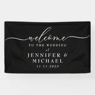 Willkommen auf der einfachen Hochzeitsfeier schwar Banner