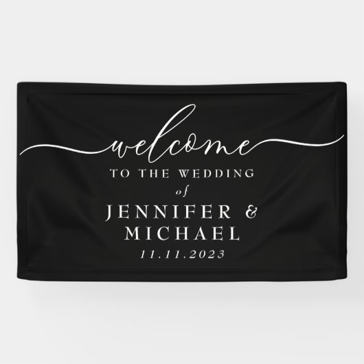Willkommen auf der einfachen Hochzeitsfeier schwar Banner (Horizontal)