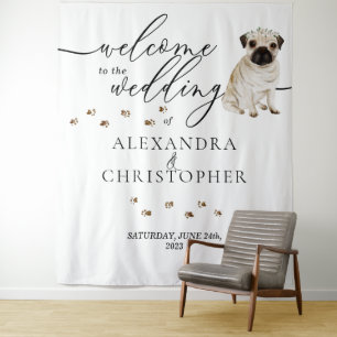 Willkommen auf der Hochzeit Pug Hund Wandteppich