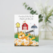 Willkommen auf der neuen Zuhause der Nachbarschaft Postkarte (Stehend Vorderseite)