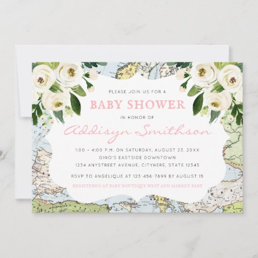 Willkommen auf der Welt Blumenkarte Pink Baby Dusc Einladung (Vorderseite)