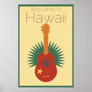 Willkommen auf Hawaii Ukulele Retro Poster