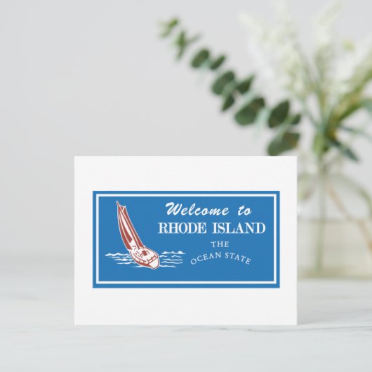 Willkommen auf Rhode Island - USA Road Sign Postkarte (Stehend Vorderseite)