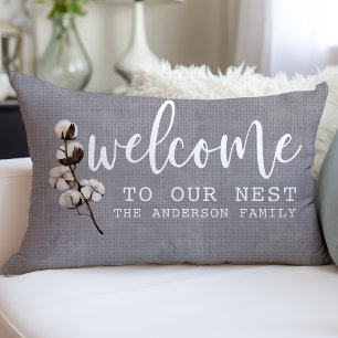 Willkommen auf unserem Nest Farmhouse Rustic Cotto Lendenkissen