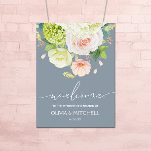 Willkommen auf unserer Hochzeit Staubblau Poster
