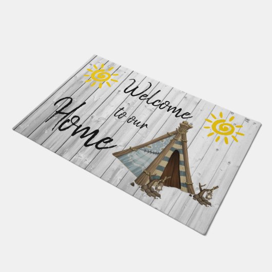 Willkommen auf unserer Zuhause Fußmatte (Schrägansicht)