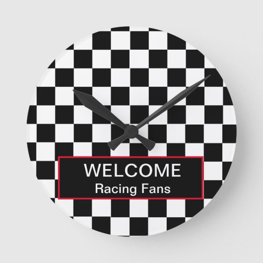 Willkommen Auto Racing Fans Runde Wanduhr (Vorderseite)