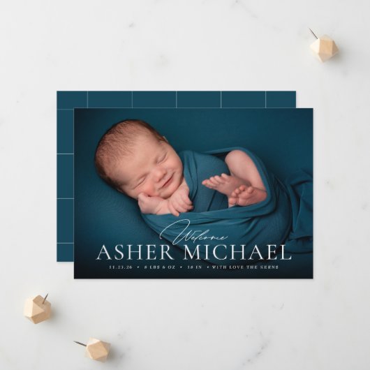 Willkommen Baby Birth Foto Ankündigung Boy Girl (Vorderseite/Rückseite Beispiel)