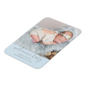 Willkommen, Baby | Blue Birth Announcement Foto Magnet (Linke Seite)