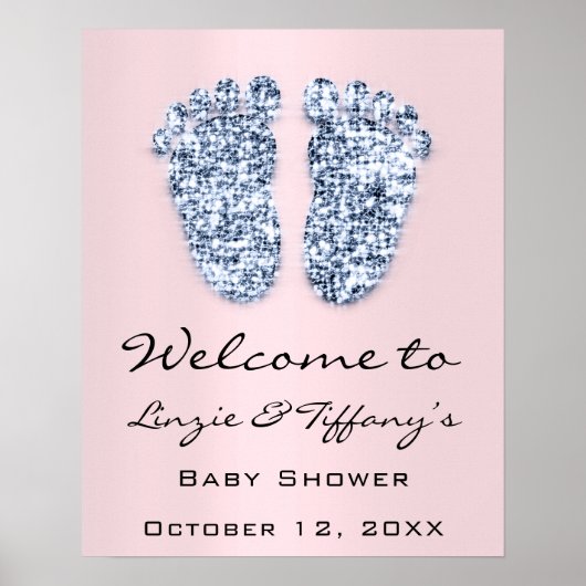 Willkommen Baby Blue Feet Baby Shower Boy Pink Poster (Vorne)