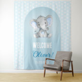 Willkommen Baby Boy Blue Elephant Foto Hintergrund Wandteppich (Beispiel)