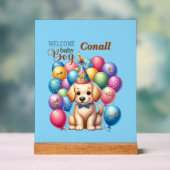 Willkommen Baby Boy Welpe Hund und Balloons Design Acrylschild (Neutral)