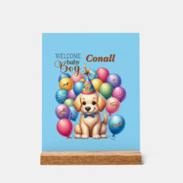 Willkommen Baby Boy Welpe Hund und Balloons Design Acrylschild