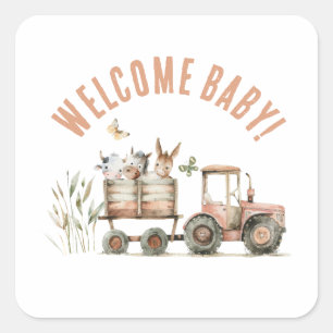 Willkommen Baby Country Farm Floral Papierplatte Quadratischer Aufkleber