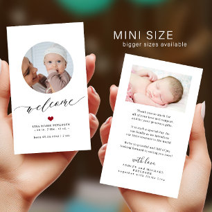 Willkommen Baby-Foto MINI-GRÖßE Geburtsanzeige Mitteilungskarte