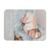 Willkommen, Baby | Graues Birth Announcement Foto Magnet (Horizontal)