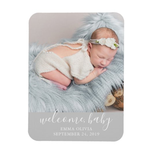 Willkommen, Baby | Graues Birth Announcement Foto Magnet (Vertikal)