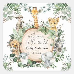Willkommen Baby Greenery Jungle Animals Favoriten Quadratischer Aufkleber