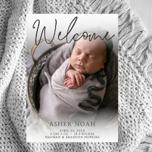 Willkommen Baby Junge Foto Geburtsanzeige Einladung