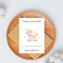 Willkommen Baby Mädchen Rosa Teddybär Karte