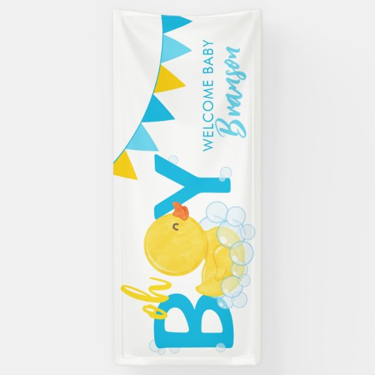 Willkommen Baby Name Boy Rubber Duck Baby Duck Dus Banner (Vertikal)