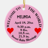 Willkommen Baby Pink Rattle Birth Stats Keramik Ornament (Vorne)