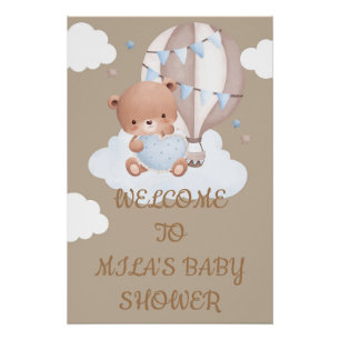 WILLKOMMEN BABY SHOWER SIGN MIT NIEDLICH TEDDY BEA POSTER