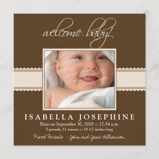 Willkommen Baby! Taupe Ribbon Birth Ankündigung