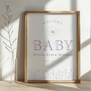 Willkommen Baby Wildflower Baby Shower Lavendel Poster