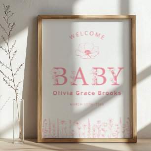 Willkommen Baby Wildflower Baby Shower Poster Dust