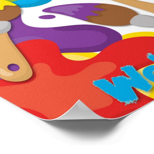 Willkommen Back Paintbrushs mit Primärfarben Poster (Ecke)