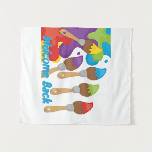 Willkommen Back Paintbrushs mit Primärfarben Wandteppich (Vorderseite (Horizontal))